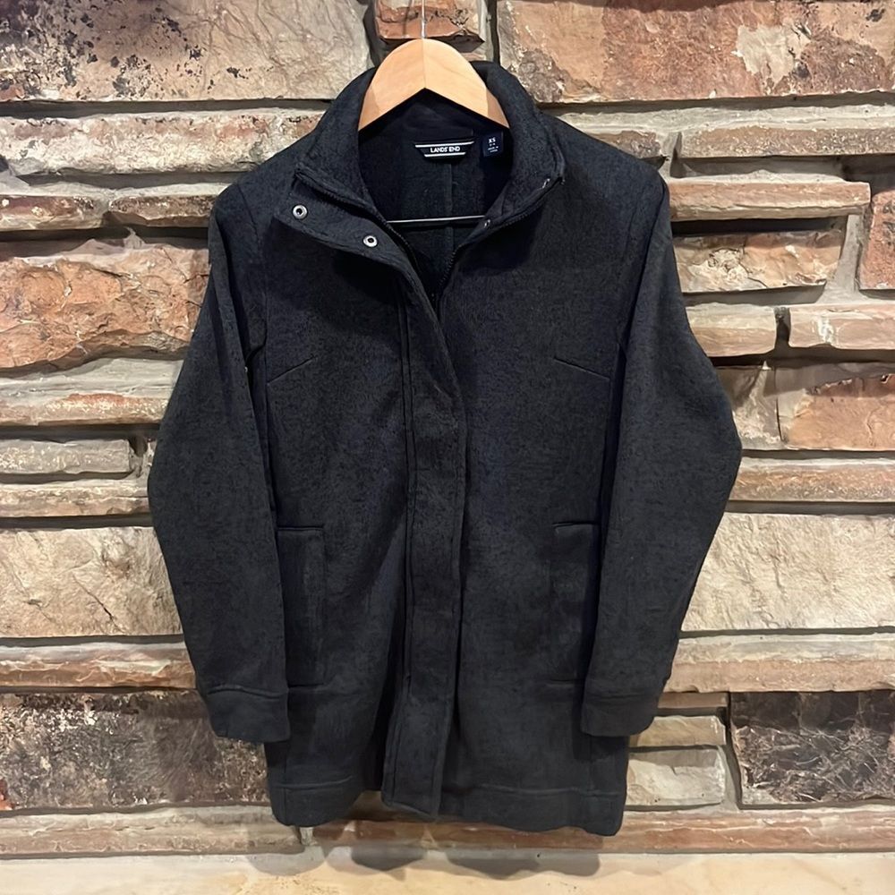 Lands End Charcoal Fleece Long Jacket